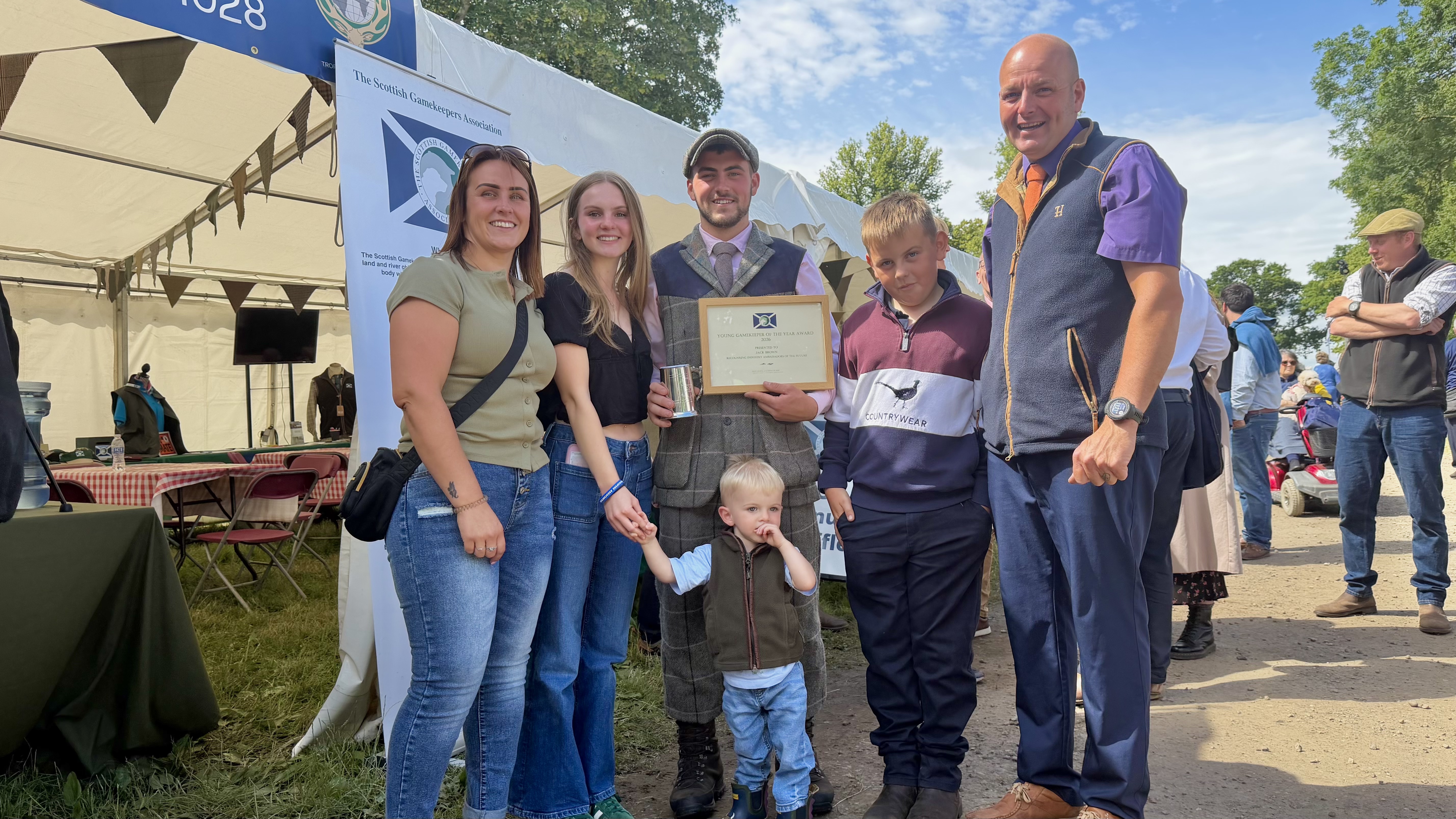 Jack Brown and family at the presentation of the Young Gamekeeper of the Year award by The Scottish Gamekeepers Association