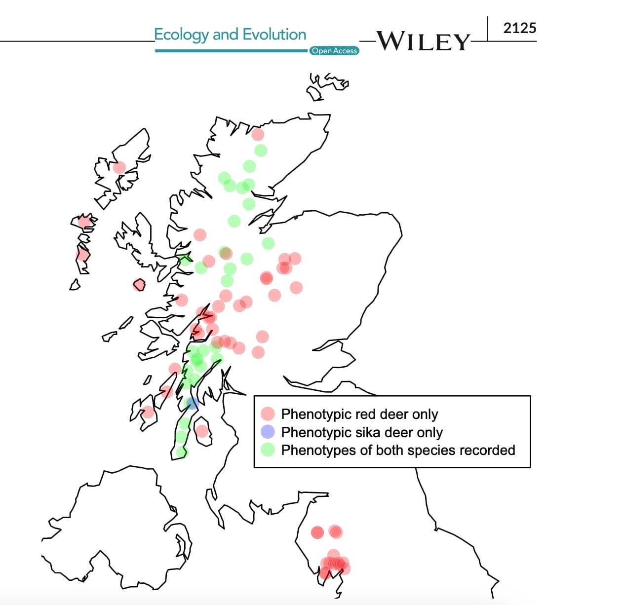 Parts of Scotland where red deer are genetically pure, including the South Uist refugia.